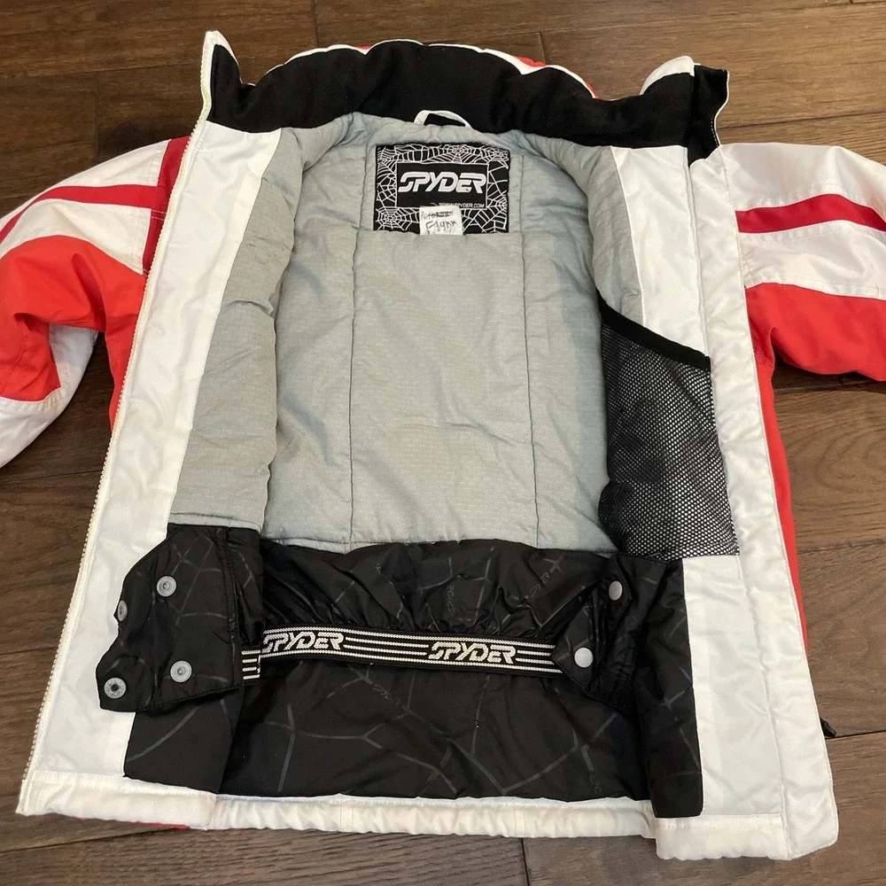 Spyder Jacket Ski‎ Insulted Snow White Red Hooded XT Snowboard Kids VTG Youth 12